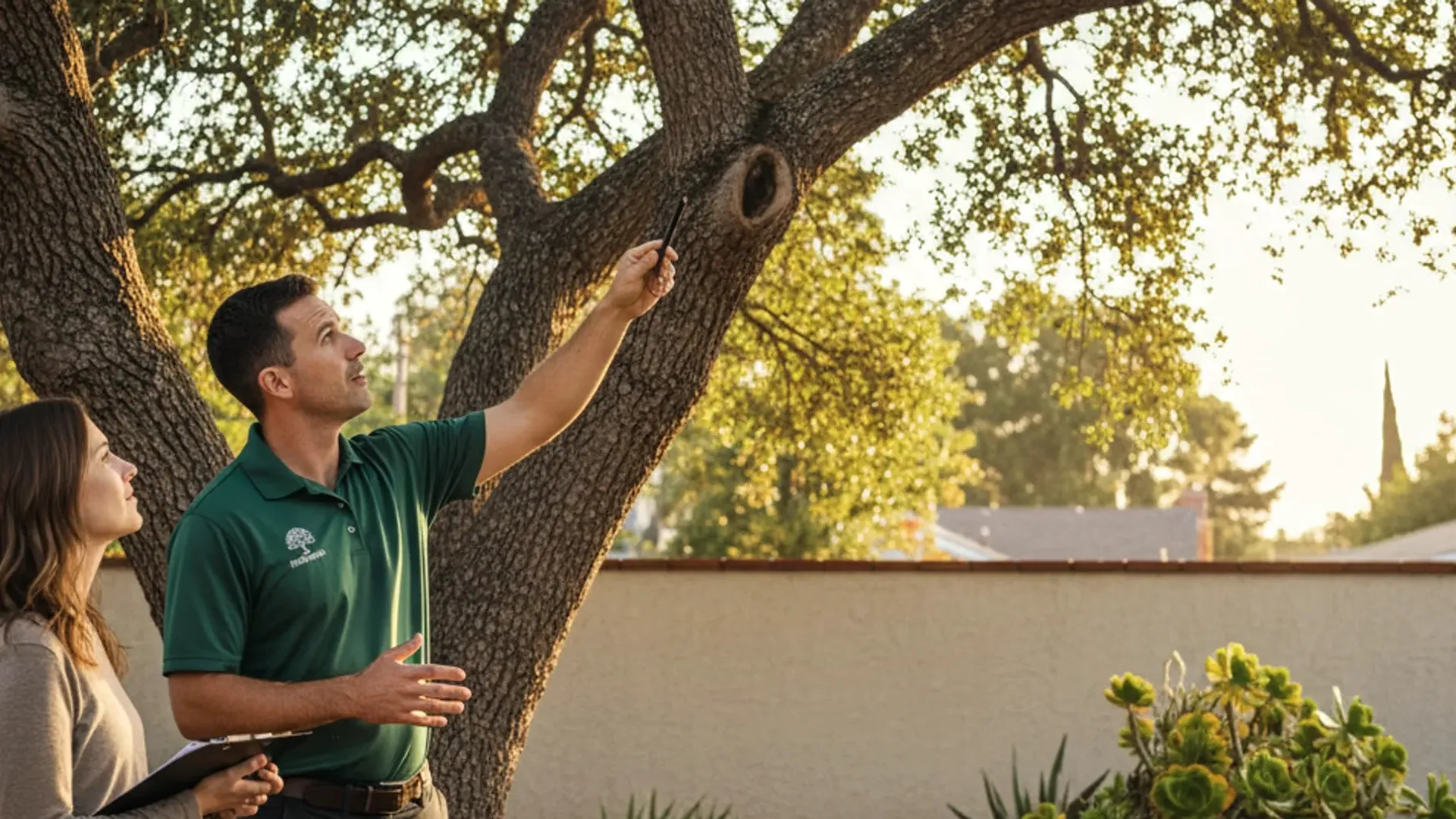 Drawing showing two individuals next to a tree, with one carrying a clipboard